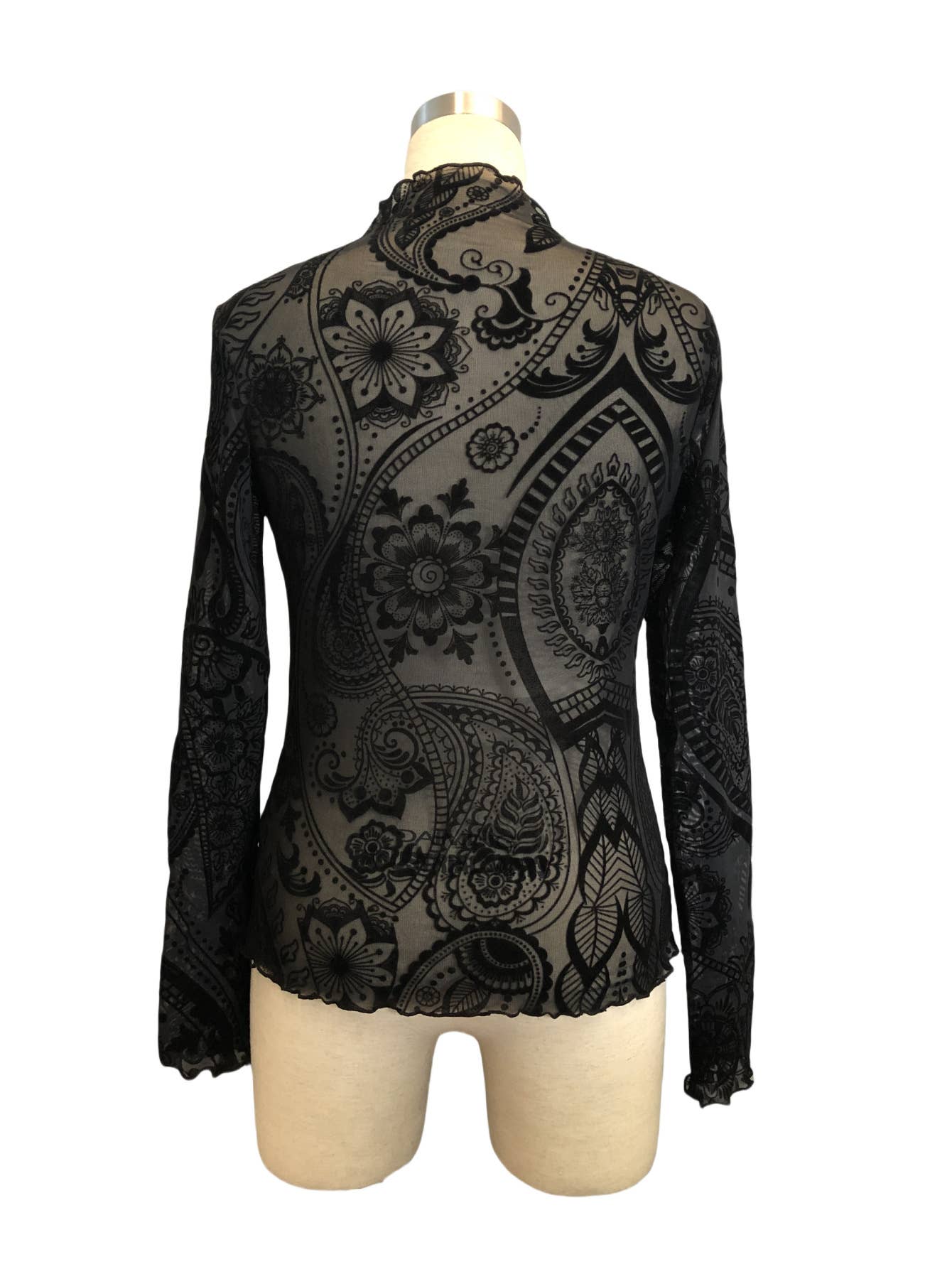 Women’s Vintage Print Mesh Velvet Top
