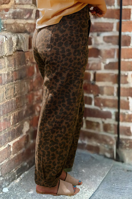 Women's Leopard Print Barrel Jeans