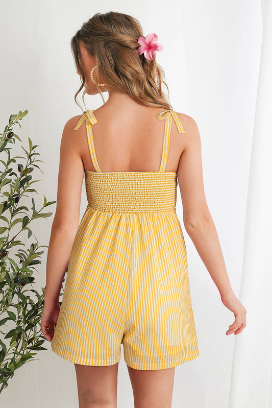 Shoulder Tie Yellow Striped Romper