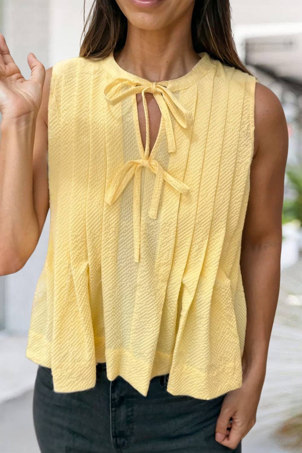 Cute Solid Bow Tie Neck Tank Top | S-XL