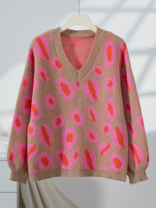 V-Neck Leopard Boxy Sweater