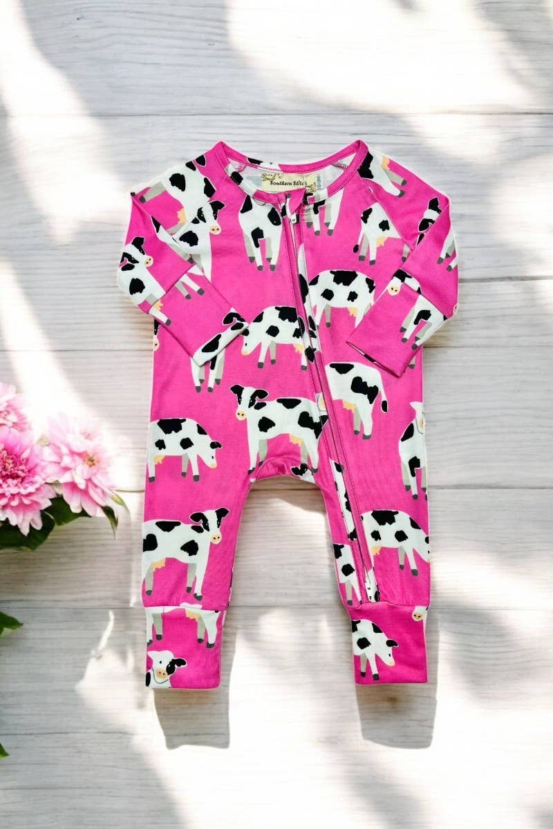 Pink Cow Print Infant romper