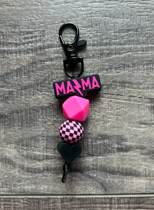 Lightening Bolt MAMA Silicone Beaded Keychain Purse Charm