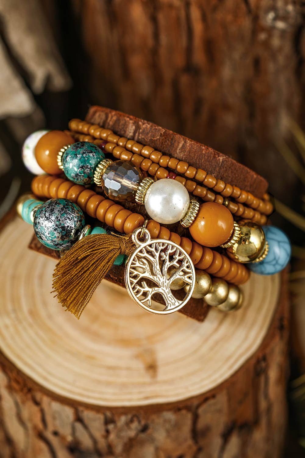5pcs Boho Beaded Turquoise Bracelets Set