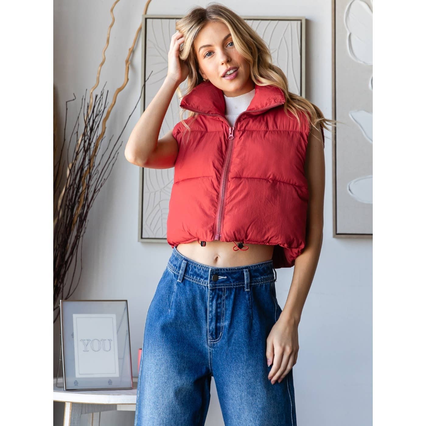 Cropped Adjustable Puffer Vest
