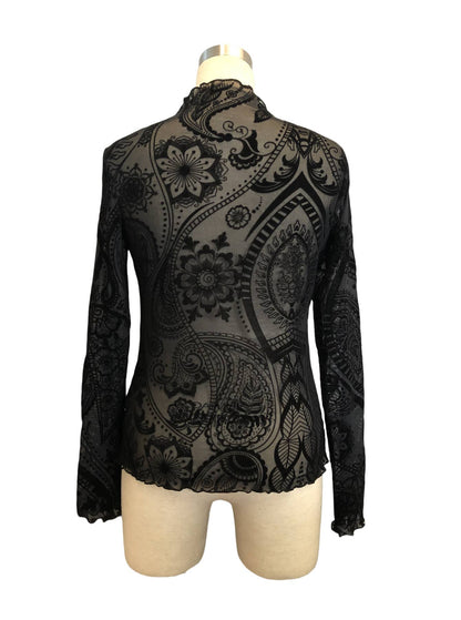 Women’s Vintage Print Mesh Velvet Top