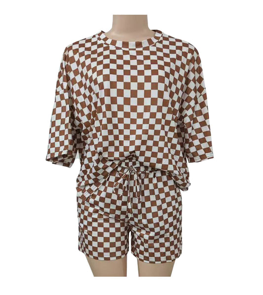 Checkered Short Sleeve Tee & Boxer Short Set