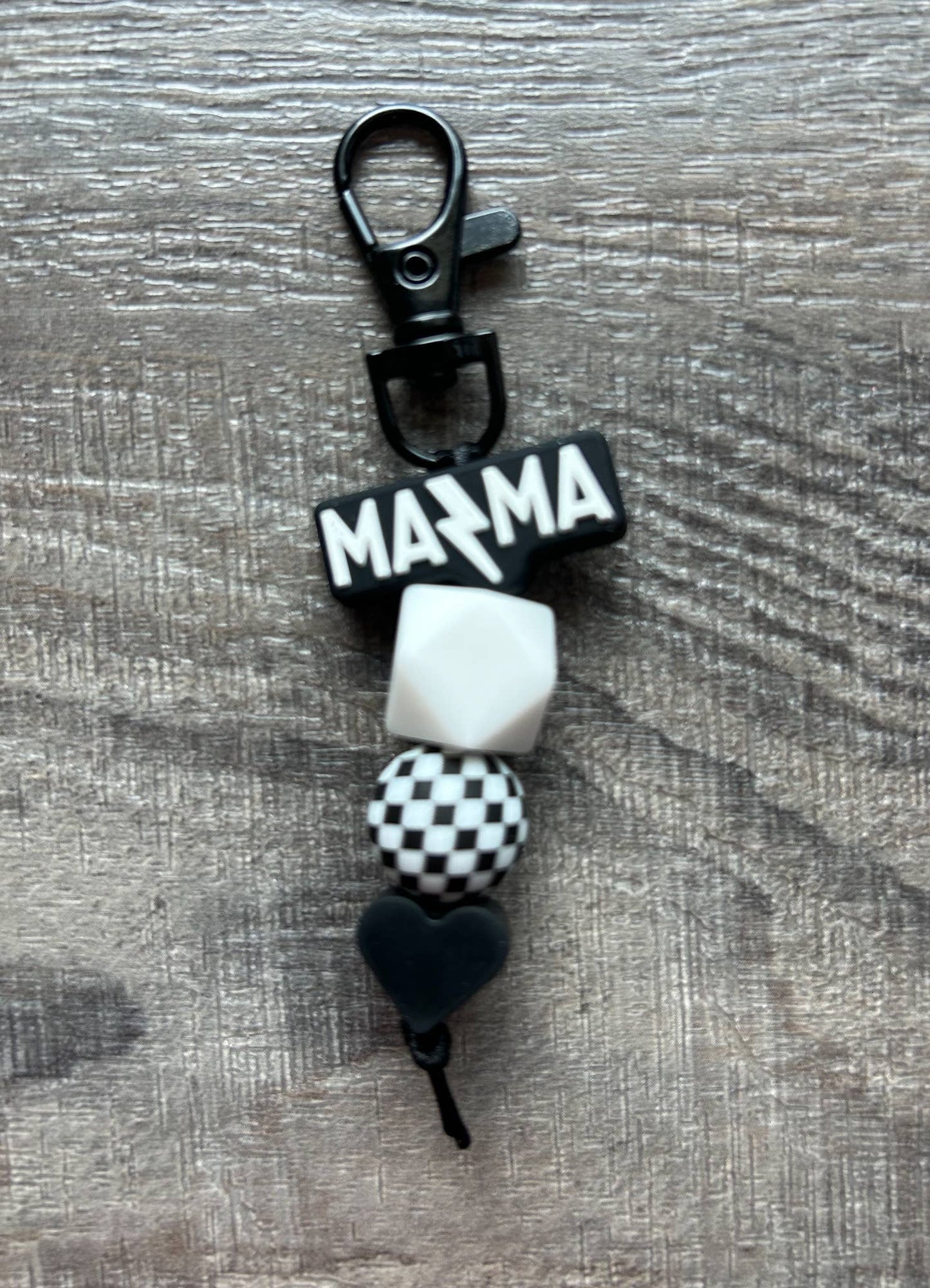 Lightening Bolt MAMA Silicone Beaded Keychain Purse Charm