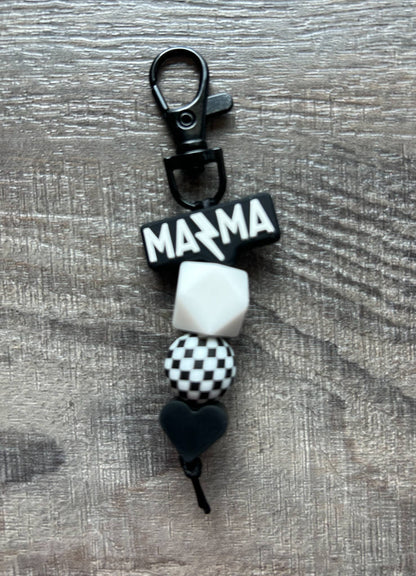 Lightening Bolt MAMA Silicone Beaded Keychain Purse Charm