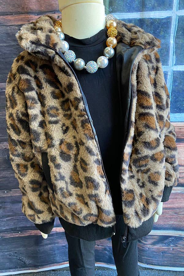 Western Leopard fleece zipper grils coat DLH2643