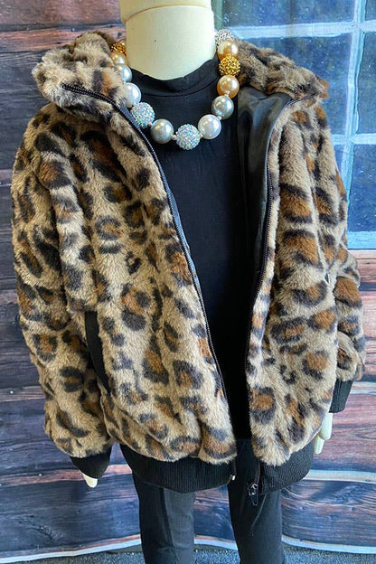 Western Leopard fleece zipper grils coat DLH2643