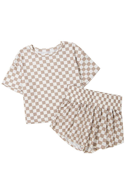Checkerboard Top & High Waist Skorts 2 Piece Set | S-XL