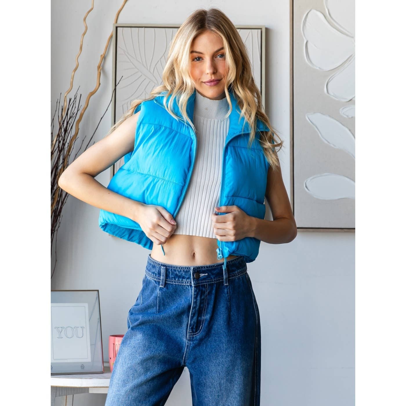 Cropped Adjustable Puffer Vest