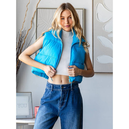 Cropped Adjustable Puffer Vest