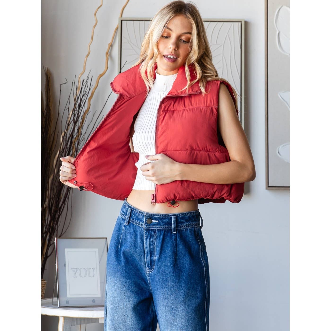 Cropped Adjustable Puffer Vest