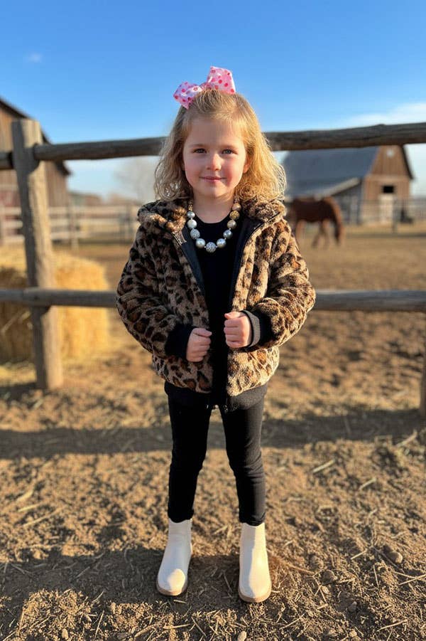 Western Leopard fleece zipper grils coat DLH2643