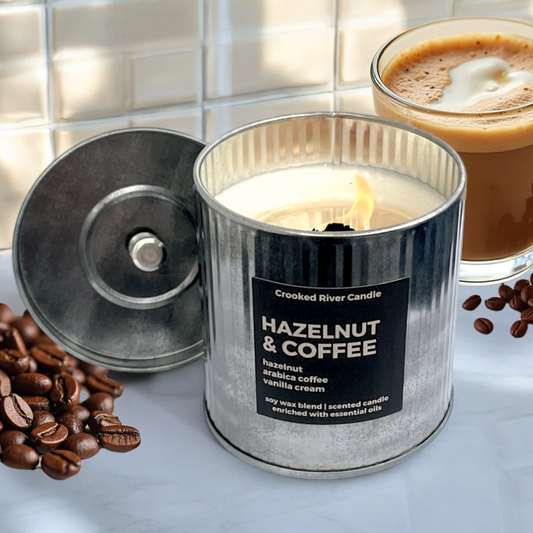 Hazelnut Coffee Candle | Rustic Tin | Wood Wick