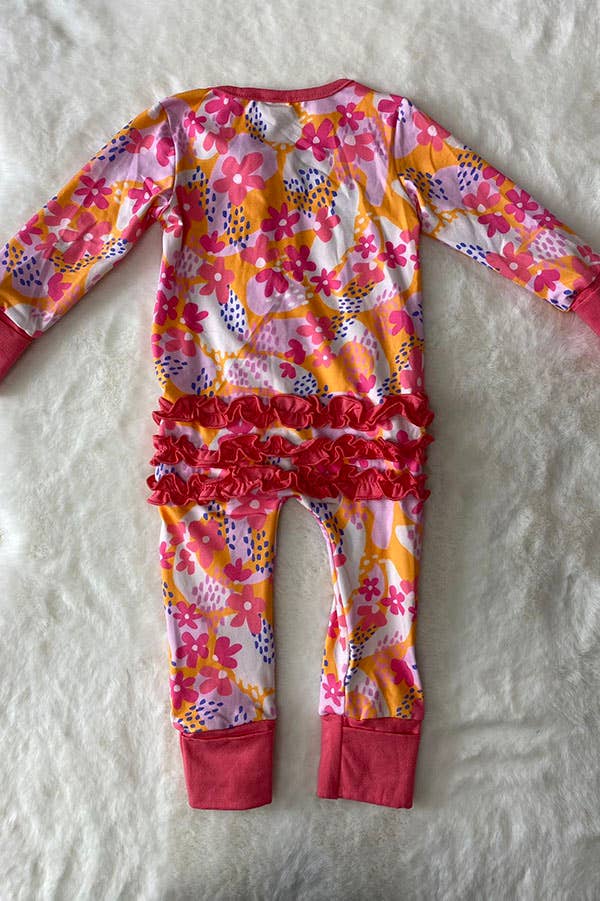 Pink Floral Infant Onesie With Ruffles
