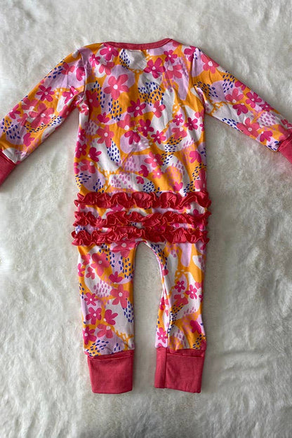Pink Floral Infant Onesie With Ruffles