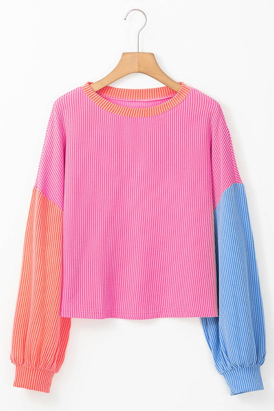 Ribbed Women's Color Block Top