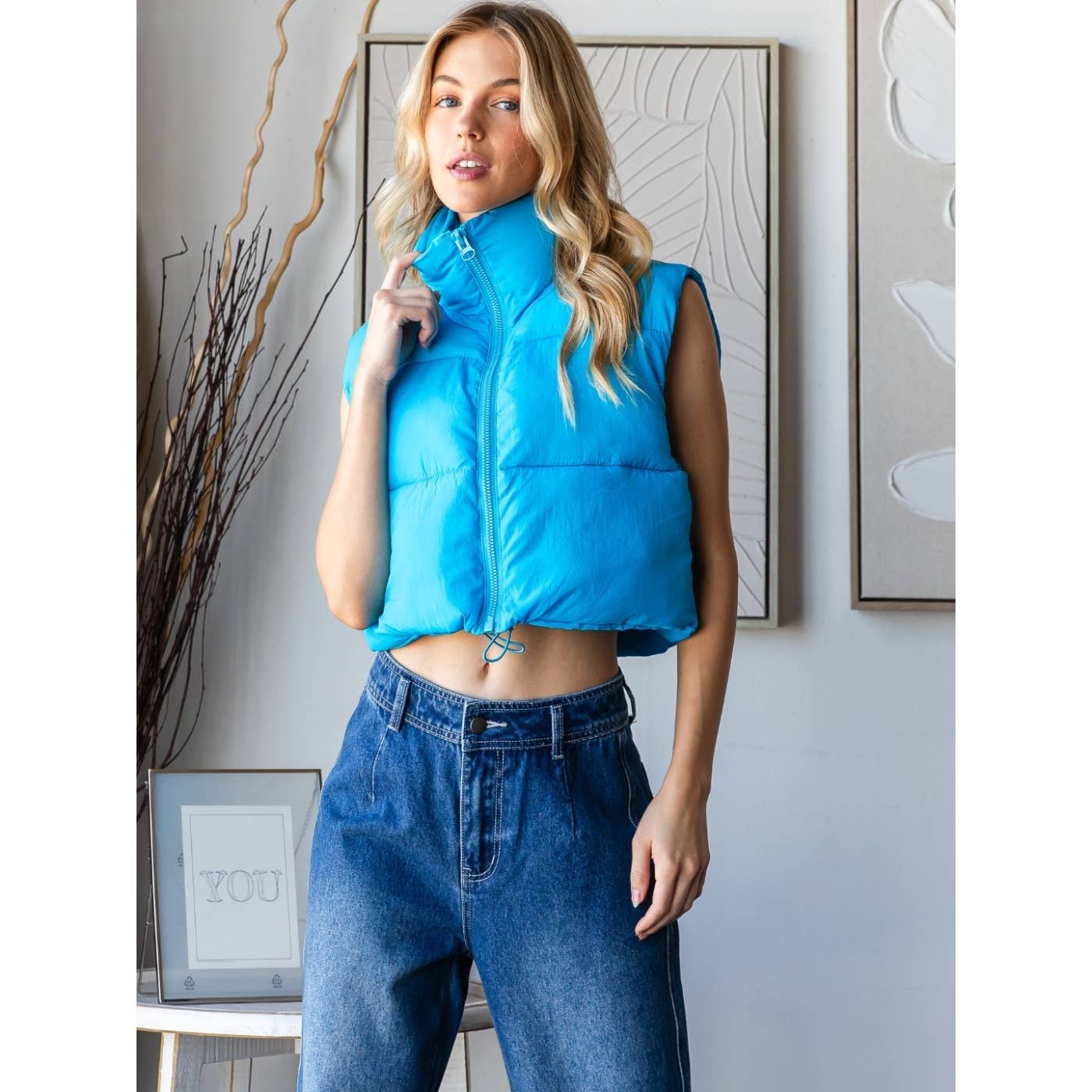 Cropped Adjustable Puffer Vest