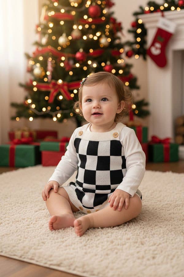 Checkered Adjustable Infant Sweater Onsie