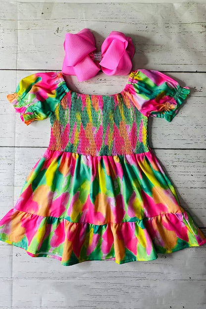 Youth Girls Green & Fuchsia Dress