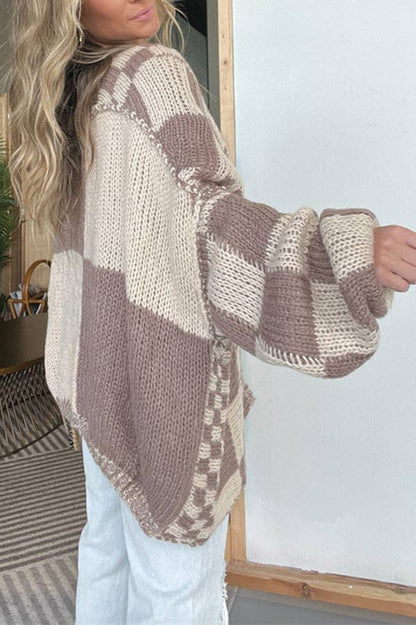 Checkerboard Heavy Knit Cardigan