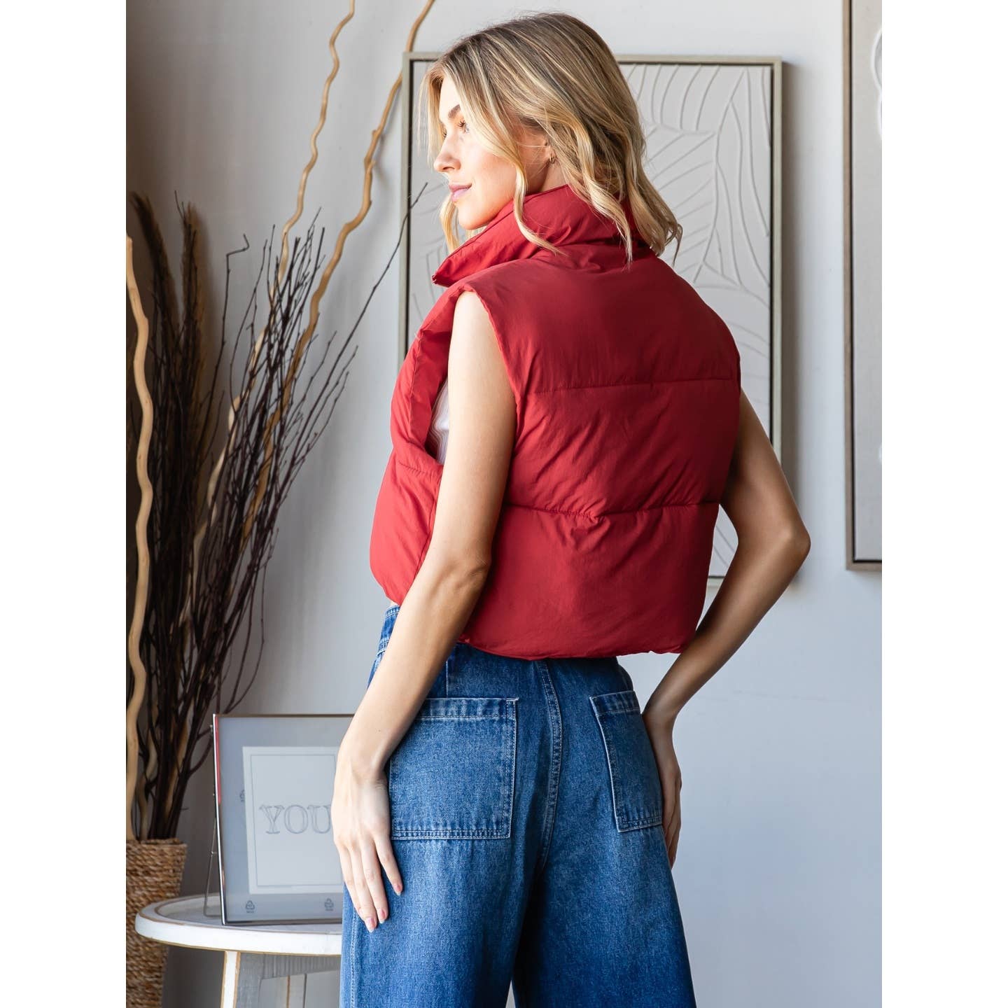 Cropped Adjustable Puffer Vest
