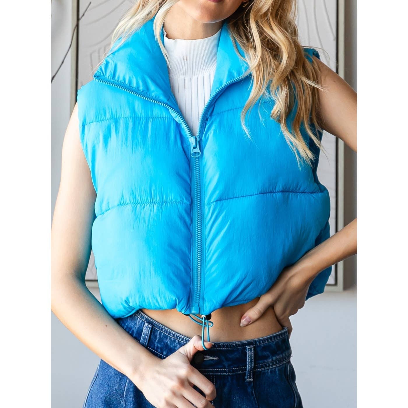 Cropped Adjustable Puffer Vest