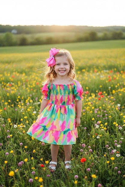 Youth Girls Green & Fuchsia Dress