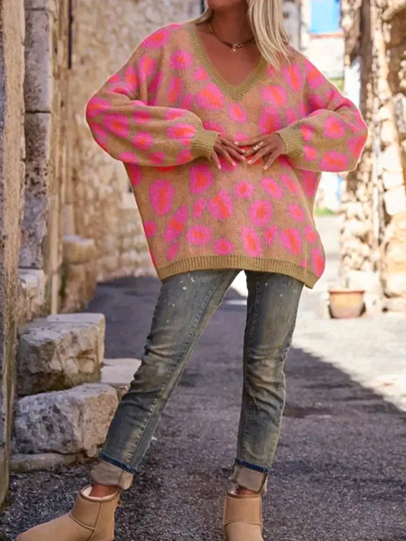 V-Neck Leopard Boxy Sweater