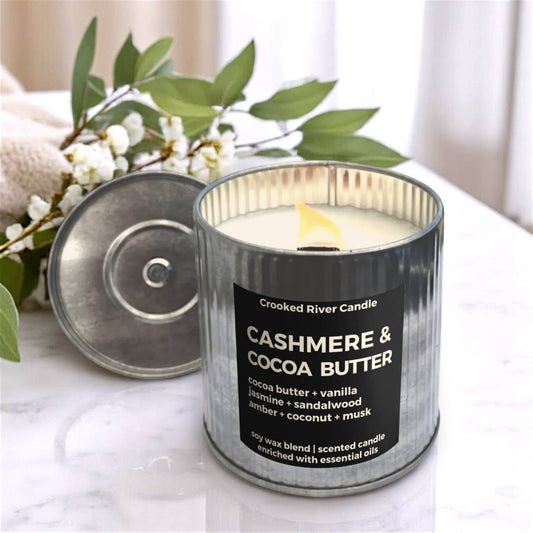 Cashmere & Cocoa Butter Candle | Rustic Tin | Wood Wick