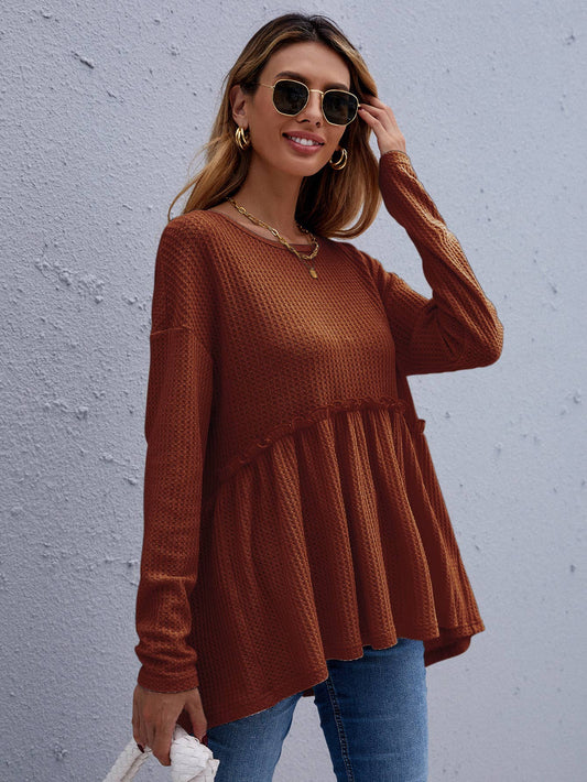 Ruffle Baby Doll Waffle Knit Top