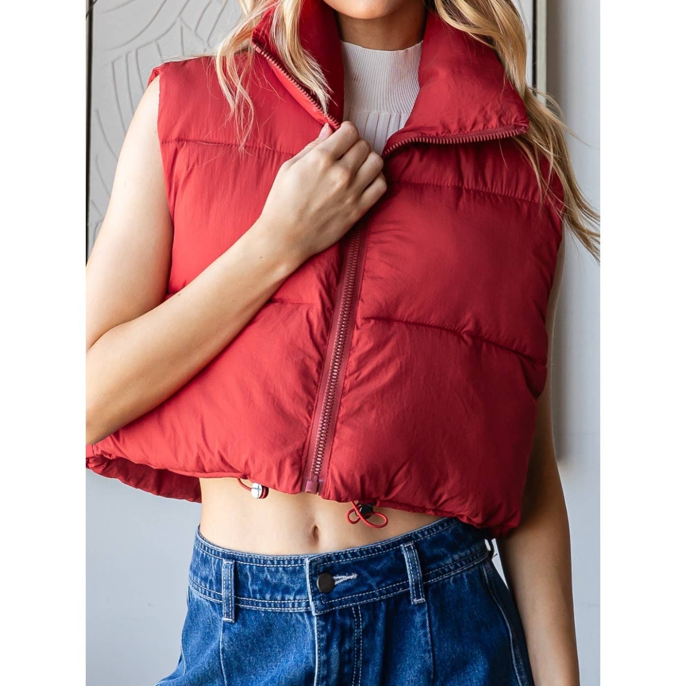 Cropped Adjustable Puffer Vest