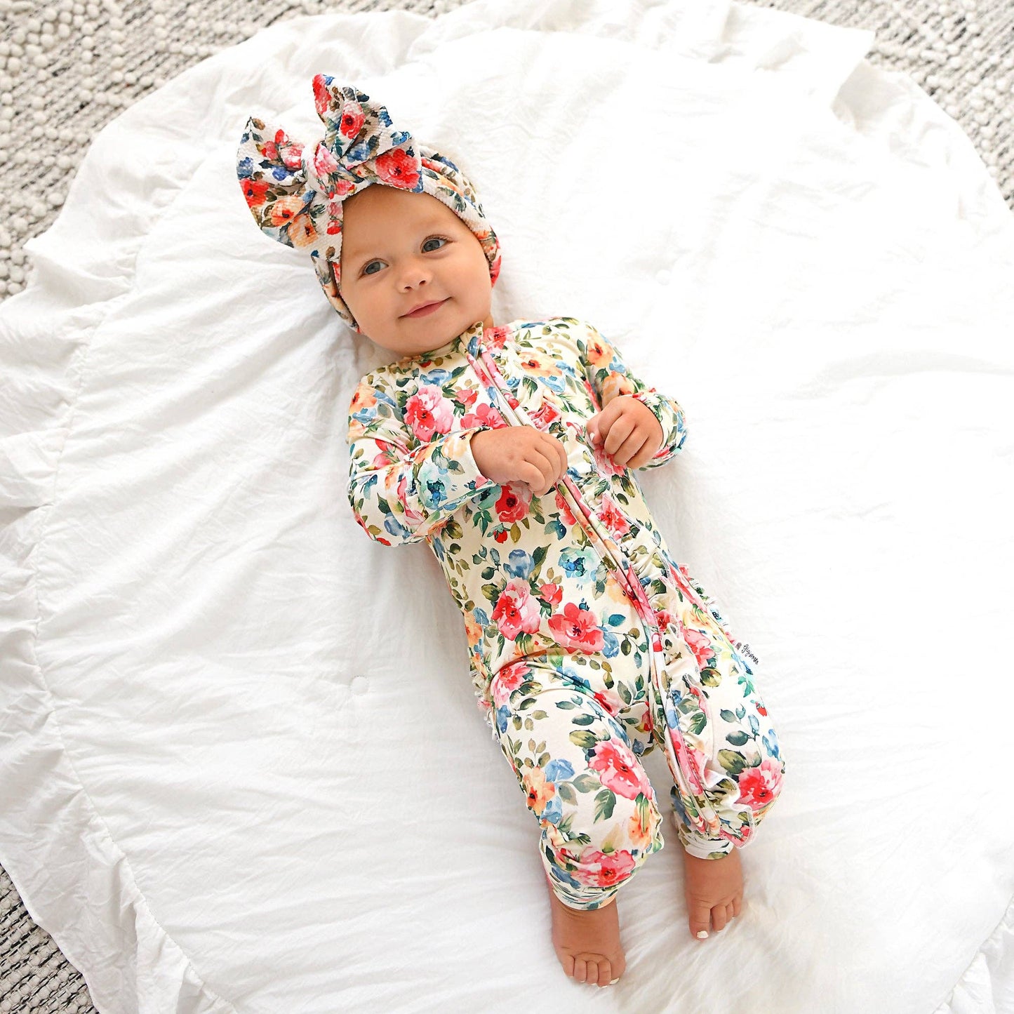 Nayeli RUFFLE ZIP Bamboo One Piece Floral Baby Clothing