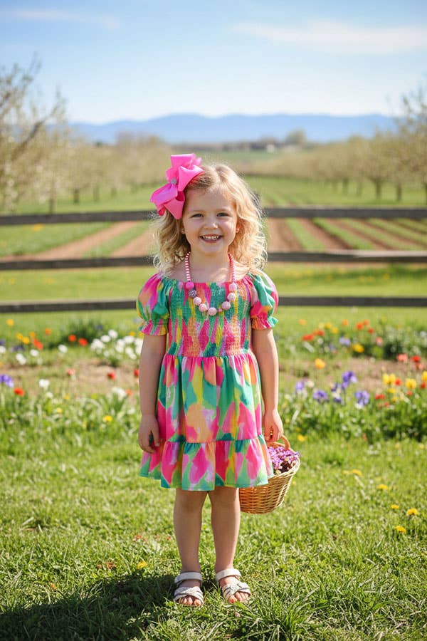 Youth Girls Green & Fuchsia Dress