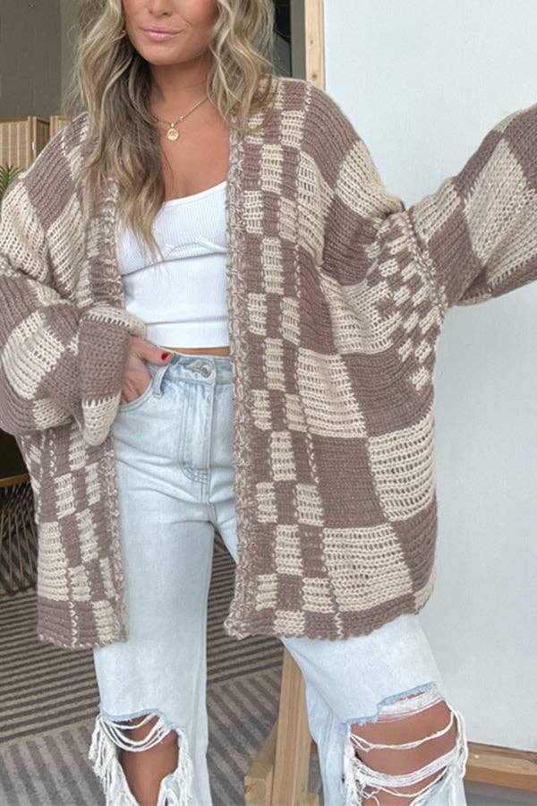 Checkerboard Heavy Knit Cardigan