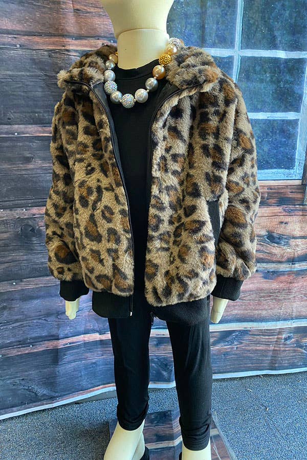 Western Leopard fleece zipper grils coat DLH2643