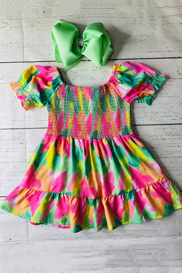 Youth Girls Green & Fuchsia Dress