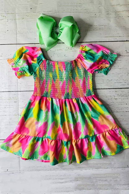 Youth Girls Green & Fuchsia Dress
