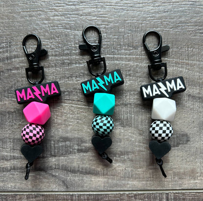 Lightening Bolt MAMA Silicone Beaded Keychain Purse Charm
