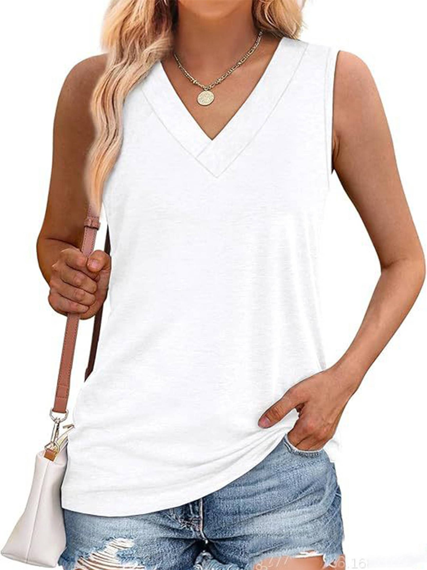 V-neck Solid Color Vest