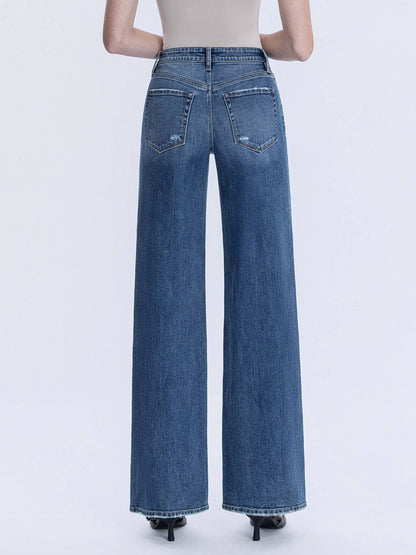 High Rise Wide Leg Distressed Knee Jeans