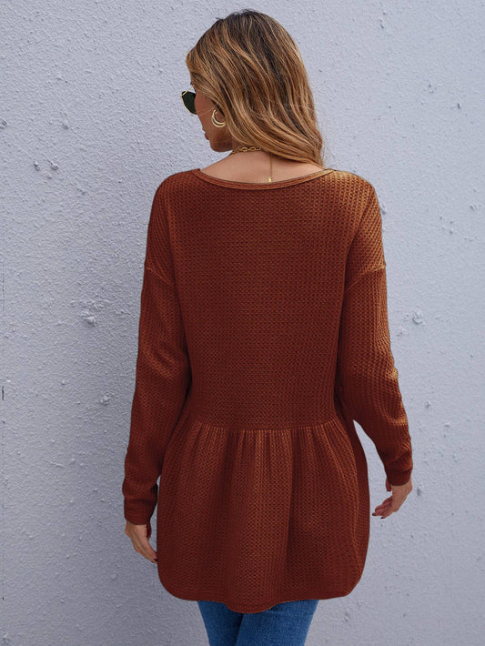 Ruffle Baby Doll Waffle Knit Top