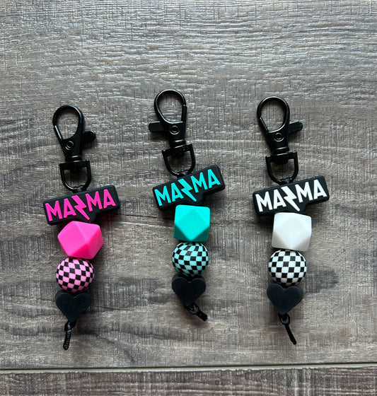 Lightening Bolt MAMA Silicone Beaded Keychain Purse Charm