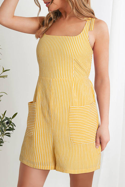 Shoulder Tie Yellow Striped Romper