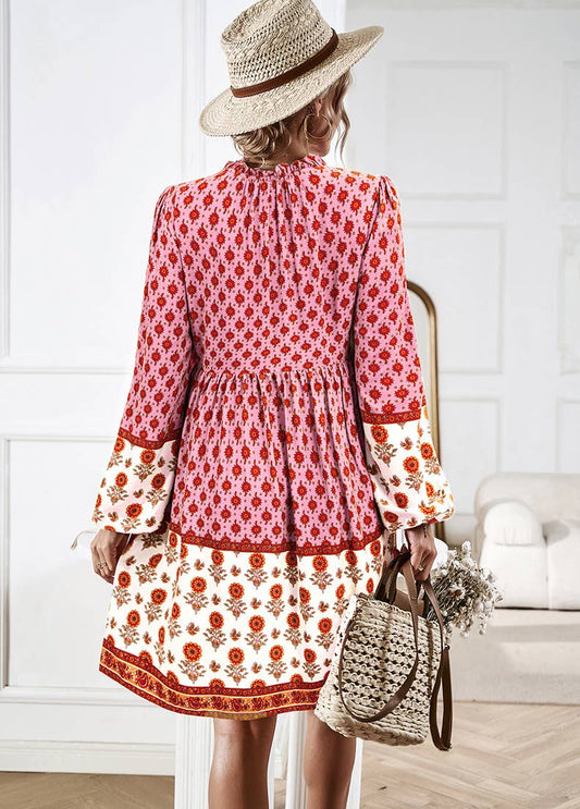 Floral Print Button Down Long Sleeve Dress