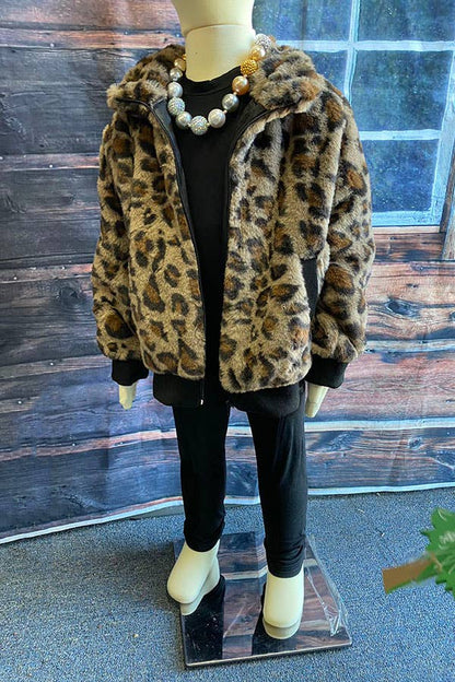 Western Leopard fleece zipper grils coat DLH2643