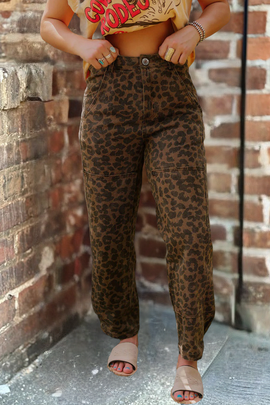 Women's Leopard Print Barrel Jeans